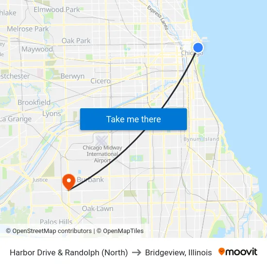 Harbor Drive & Randolph (North) to Bridgeview, Illinois map