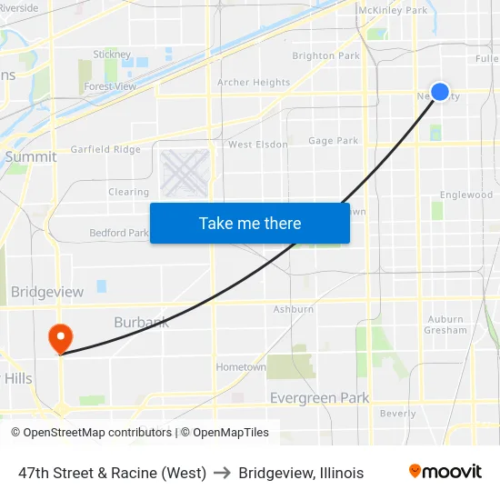 47th Street & Racine (West) to Bridgeview, Illinois map