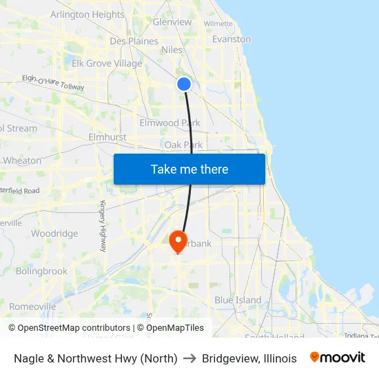 Nagle & Northwest Hwy (North) to Bridgeview, Illinois map