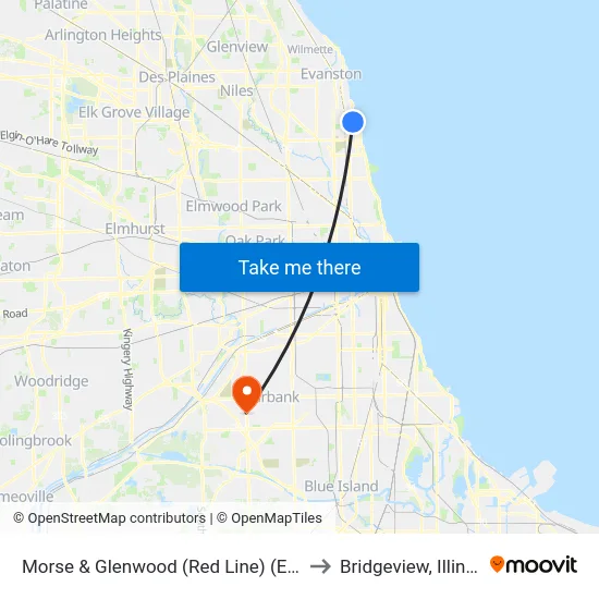 Morse & Glenwood (Red Line) (East) to Bridgeview, Illinois map