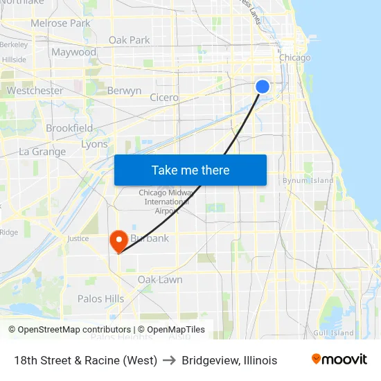 18th Street & Racine (West) to Bridgeview, Illinois map