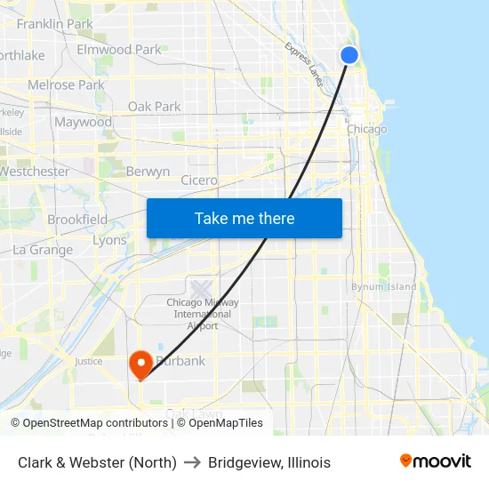 Clark & Webster (North) to Bridgeview, Illinois map
