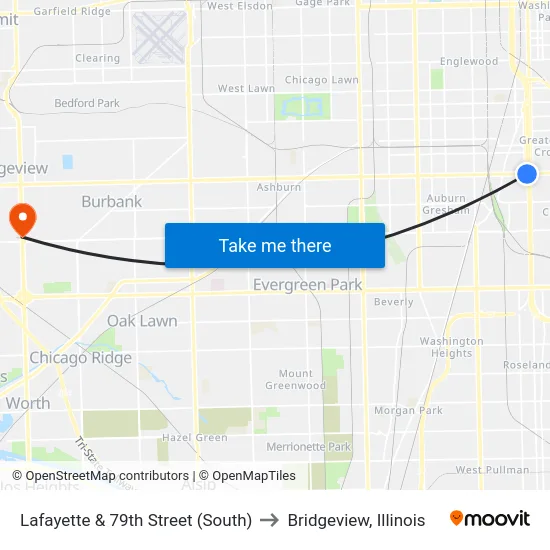 Lafayette & 79th Street (South) to Bridgeview, Illinois map