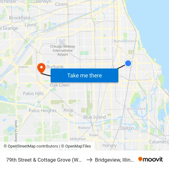79th Street & Cottage Grove (West) to Bridgeview, Illinois map