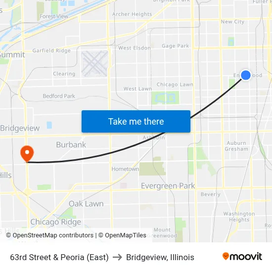 63rd Street & Peoria (East) to Bridgeview, Illinois map