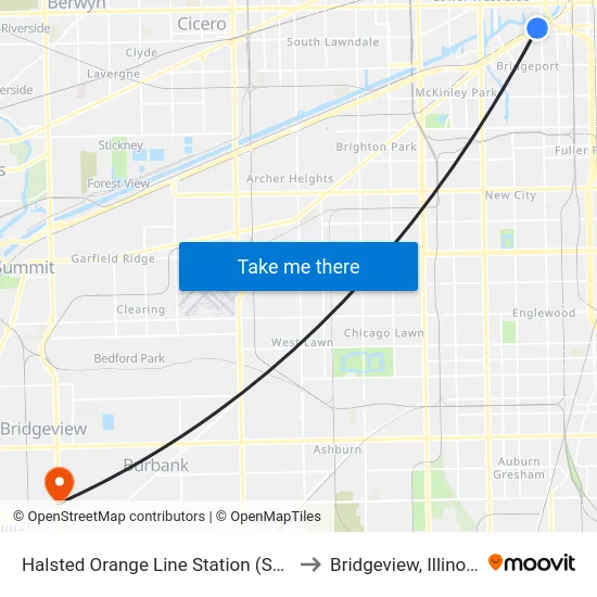 Halsted Orange Line Station (Sw) to Bridgeview, Illinois map