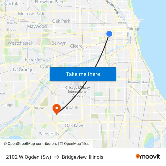 2102 W Ogden (Sw) to Bridgeview, Illinois map