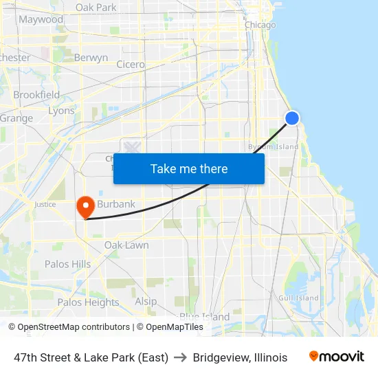 47th Street & Lake Park (East) to Bridgeview, Illinois map
