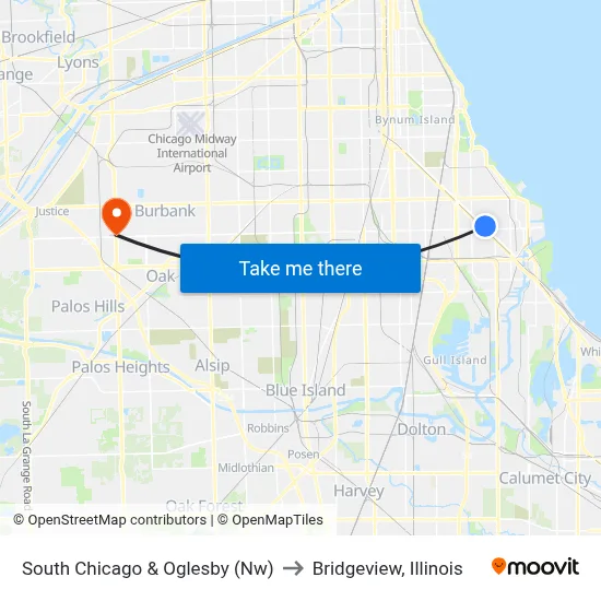 South Chicago & Oglesby (Nw) to Bridgeview, Illinois map