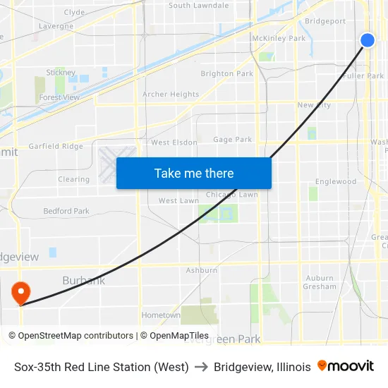 Sox-35th Red Line Station (West) to Bridgeview, Illinois map