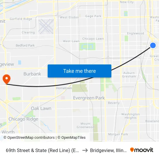 69th Street & State (Red Line) (East) to Bridgeview, Illinois map