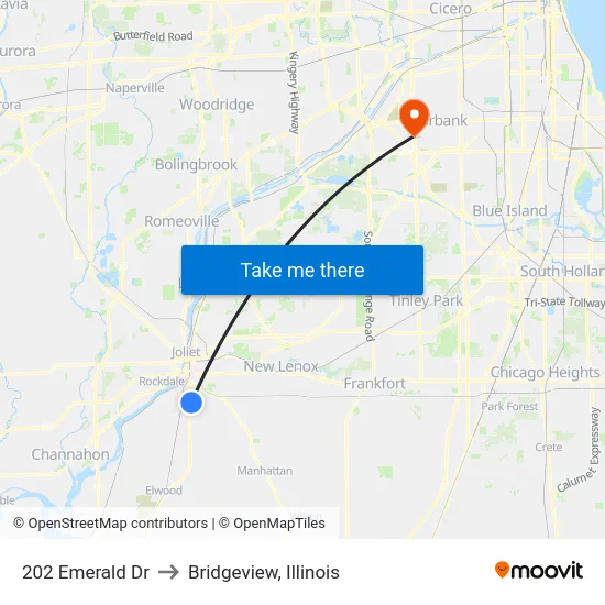 202 Emerald Dr to Bridgeview, Illinois map