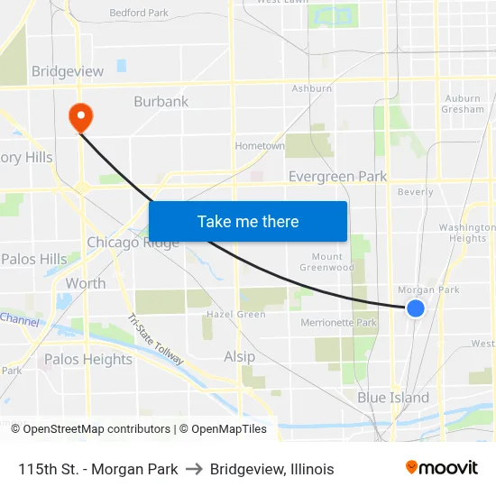 115th St. - Morgan Park to Bridgeview, Illinois map