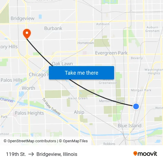 119th St. to Bridgeview, Illinois map