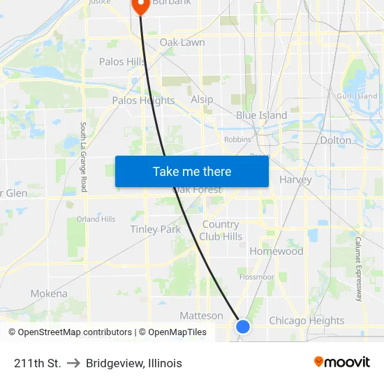 211th St. to Bridgeview, Illinois map