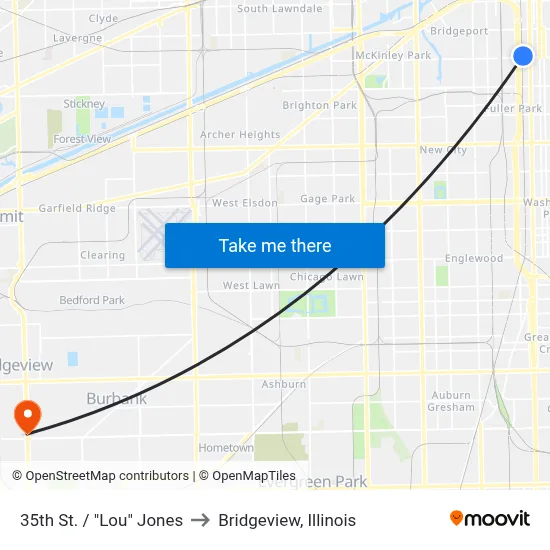 35th St. / "Lou" Jones to Bridgeview, Illinois map
