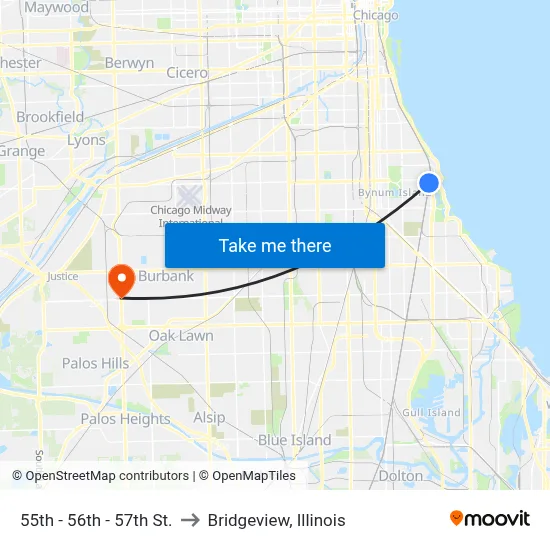 55th - 56th - 57th St. to Bridgeview, Illinois map