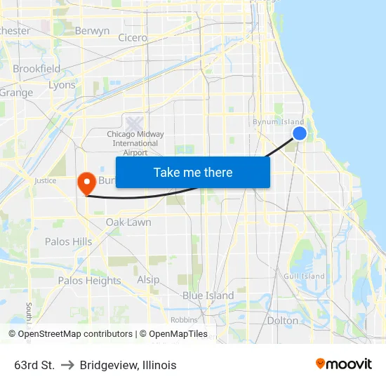 63rd St. to Bridgeview, Illinois map