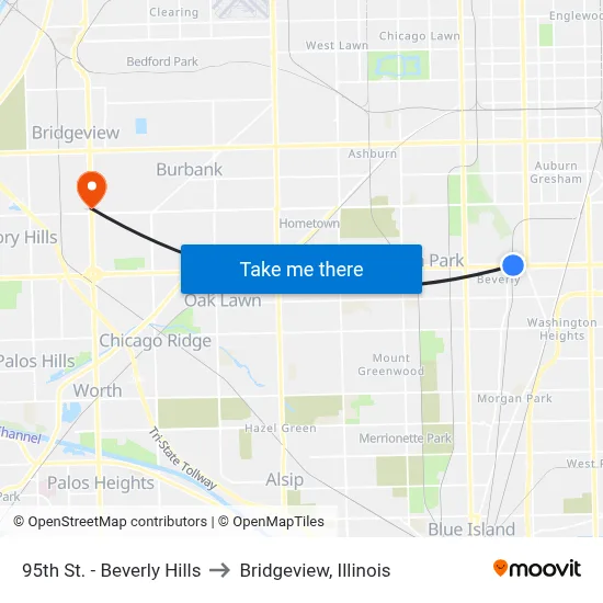 95th St. - Beverly Hills to Bridgeview, Illinois map