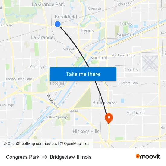 Congress Park to Bridgeview, Illinois map