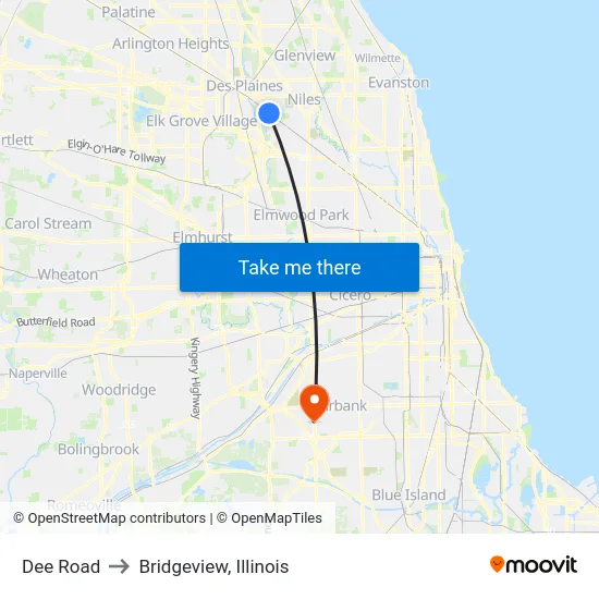 Dee Road to Bridgeview, Illinois map