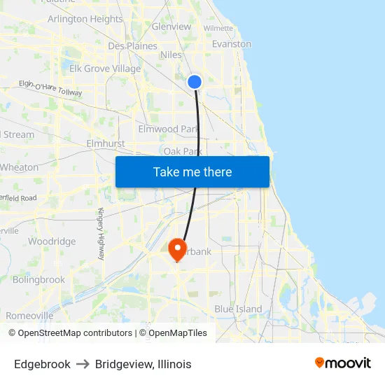 Edgebrook to Bridgeview, Illinois map