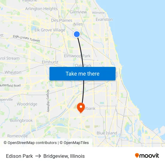 Edison Park to Bridgeview, Illinois map