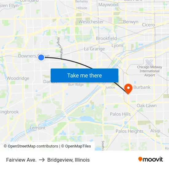Fairview Ave. to Bridgeview, Illinois map