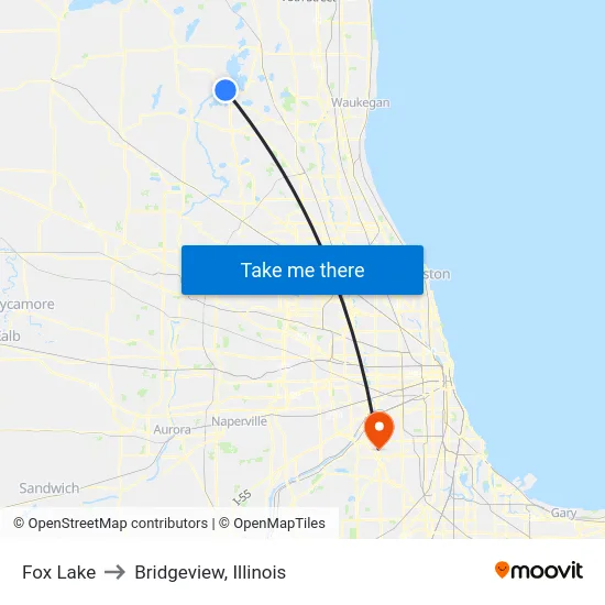 Fox Lake to Bridgeview, Illinois map