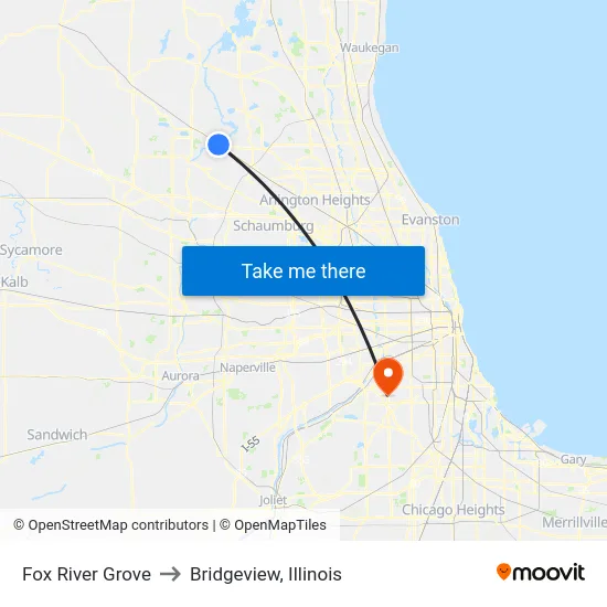 Fox River Grove to Bridgeview, Illinois map