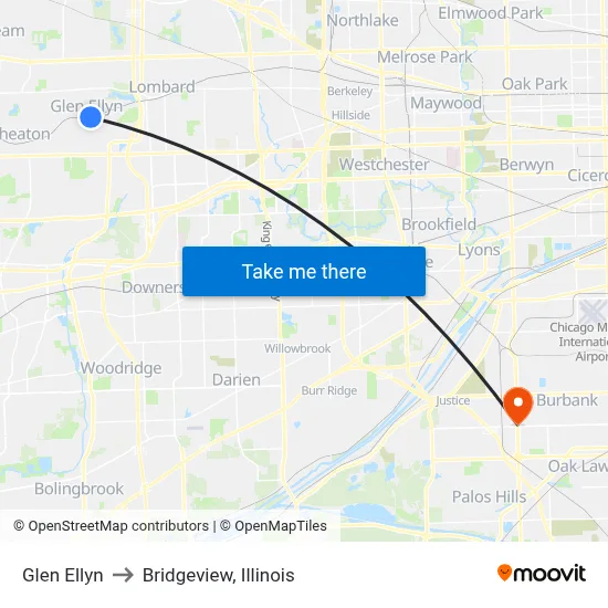 Glen Ellyn to Bridgeview, Illinois map