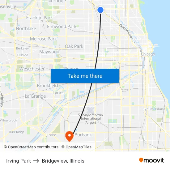 Irving Park to Bridgeview, Illinois map