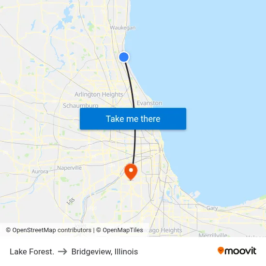 Lake Forest. to Bridgeview, Illinois map