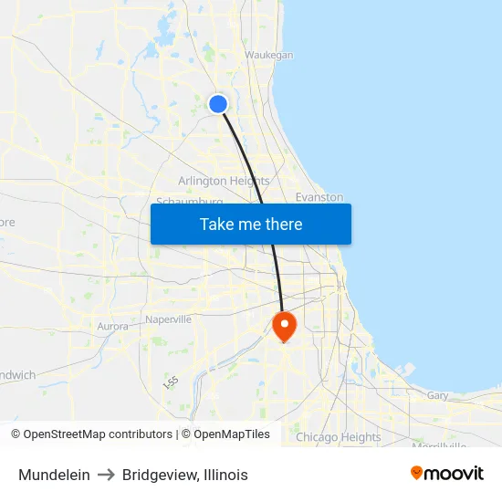Mundelein to Bridgeview, Illinois map