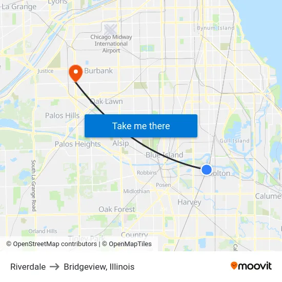 Riverdale to Bridgeview, Illinois map