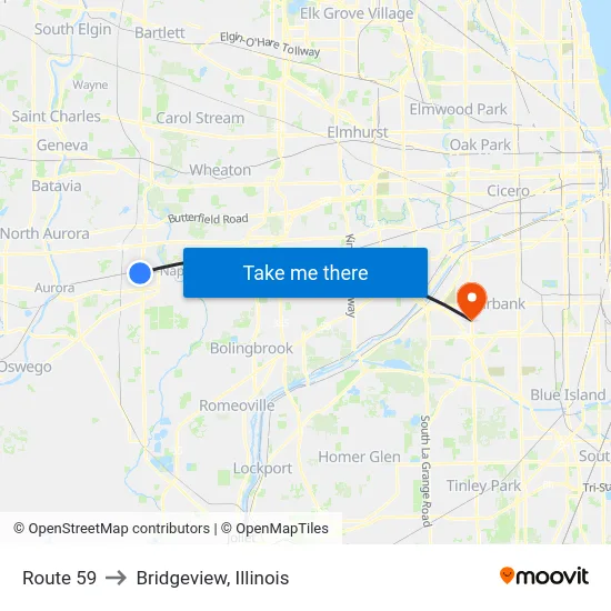 Route 59 to Bridgeview, Illinois map