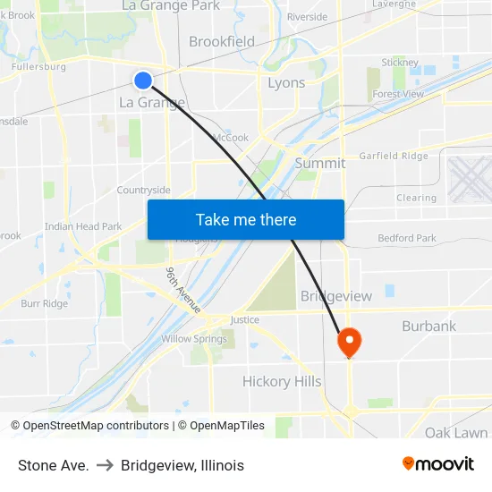 Stone Ave. to Bridgeview, Illinois map