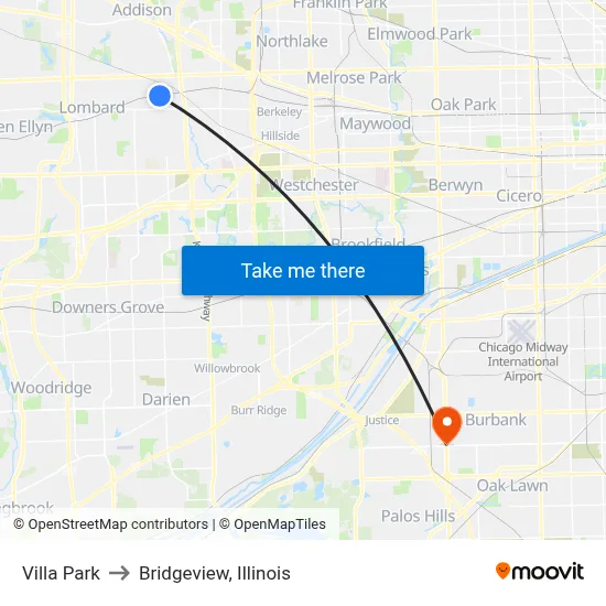 Villa Park to Bridgeview, Illinois map