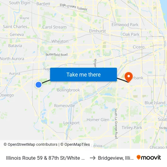Illinois Route 59 & 87th St/White Eagle Dr to Bridgeview, Illinois map