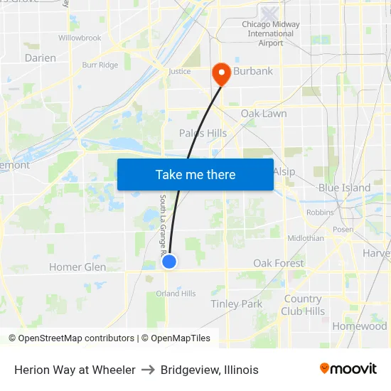 Herion Way at Wheeler to Bridgeview, Illinois map