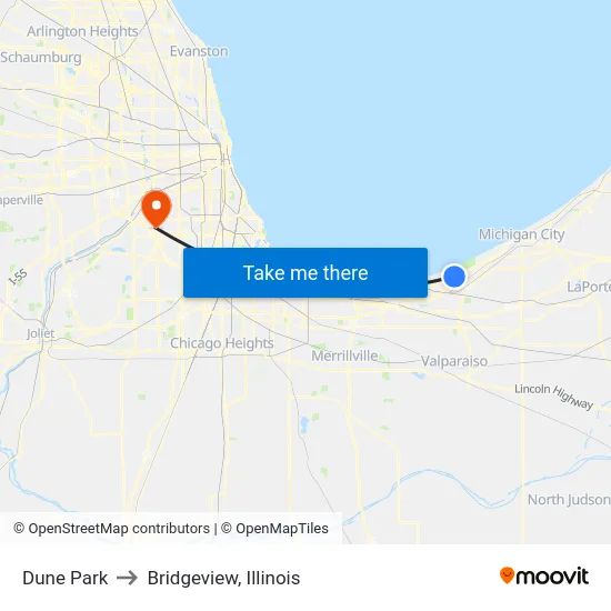 Dune Park to Bridgeview, Illinois map