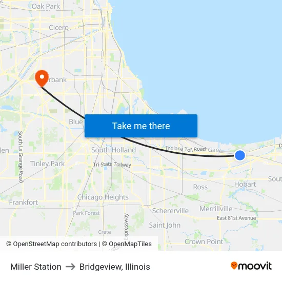 Miller Station to Bridgeview, Illinois map