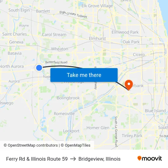 Ferry Rd & Illinois Route 59 to Bridgeview, Illinois map