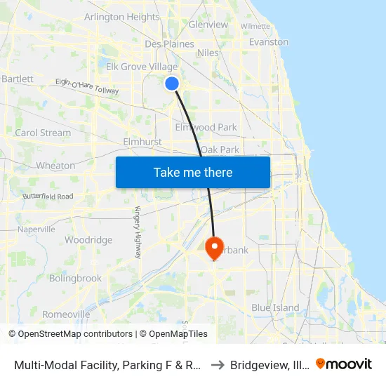 Multi-Modal Facility, Parking F & Rental Cars to Bridgeview, Illinois map