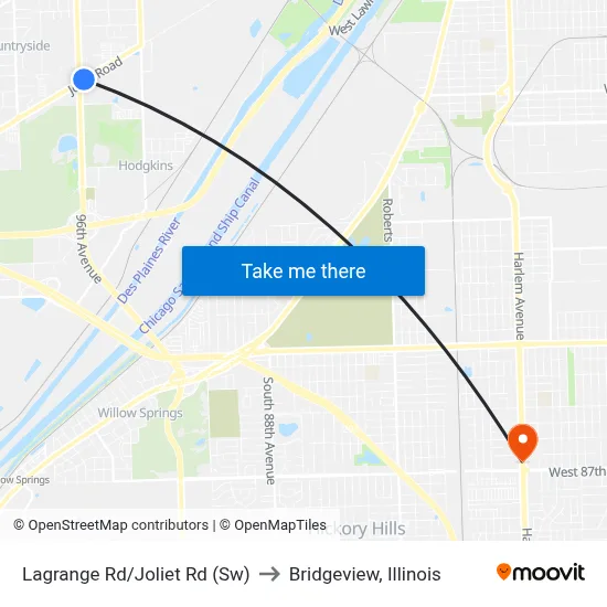 Lagrange Rd/Joliet Rd (Sw) to Bridgeview, Illinois map