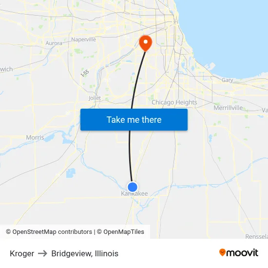 Kroger to Bridgeview, Illinois map