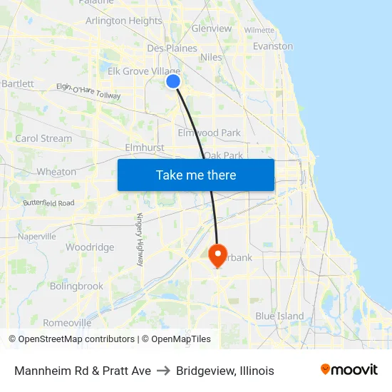 Mannheim Rd & Pratt Ave to Bridgeview, Illinois map