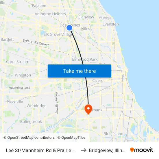 Lee St/Mannheim Rd & Prairie Ave to Bridgeview, Illinois map