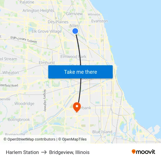 Harlem Station to Bridgeview, Illinois map
