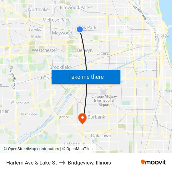 Harlem Ave & Lake St to Bridgeview, Illinois map